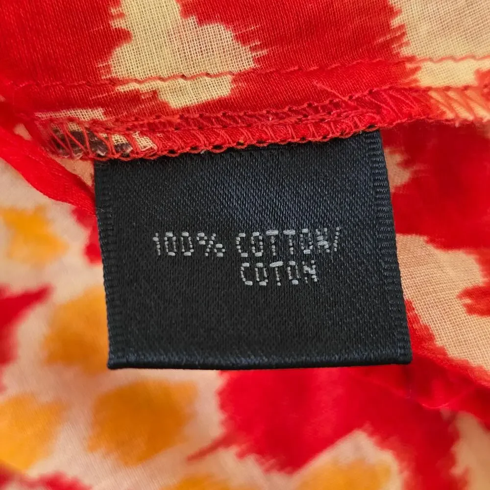 Lafayette 148 New York Red Ikat Print Button Front Blouse Women Sz 14 Tie Front - Picture 12 of 13